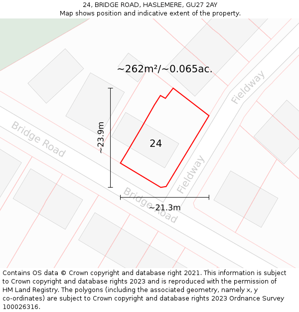 24, BRIDGE ROAD, HASLEMERE, GU27 2AY: Plot and title map