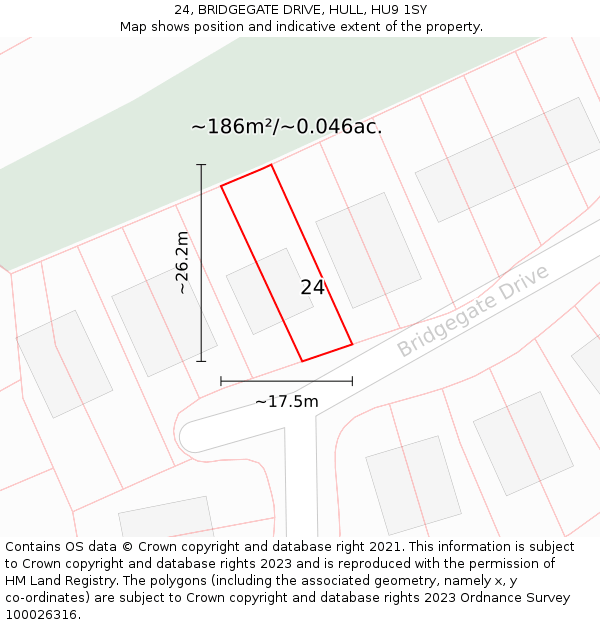 24, BRIDGEGATE DRIVE, HULL, HU9 1SY: Plot and title map