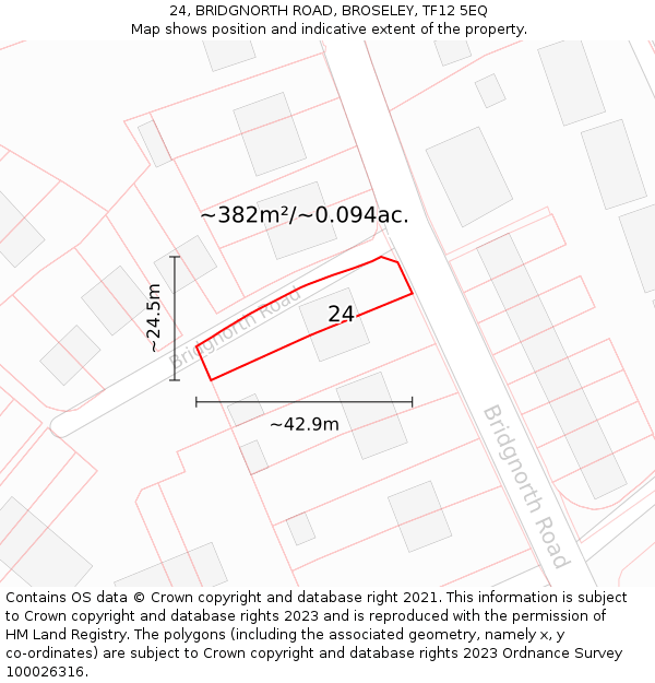 24, BRIDGNORTH ROAD, BROSELEY, TF12 5EQ: Plot and title map