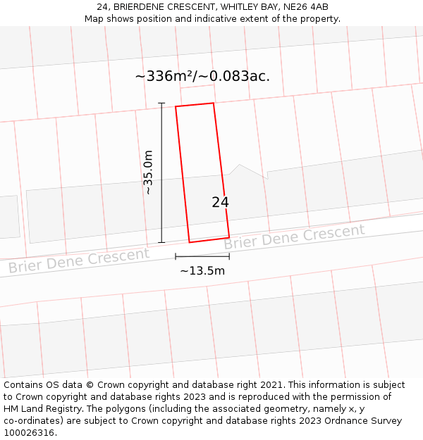 24, BRIERDENE CRESCENT, WHITLEY BAY, NE26 4AB: Plot and title map