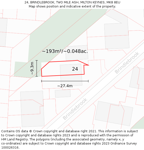 24, BRINDLEBROOK, TWO MILE ASH, MILTON KEYNES, MK8 8EU: Plot and title map