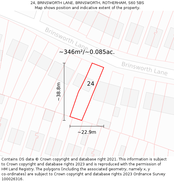 24, BRINSWORTH LANE, BRINSWORTH, ROTHERHAM, S60 5BS: Plot and title map