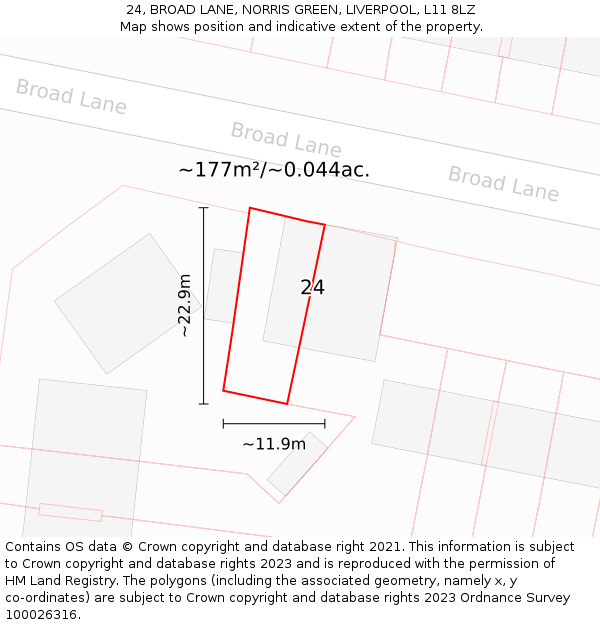 24, BROAD LANE, NORRIS GREEN, LIVERPOOL, L11 8LZ: Plot and title map
