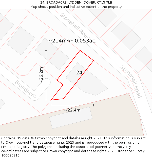 24, BROADACRE, LYDDEN, DOVER, CT15 7LB: Plot and title map