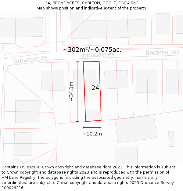 24, BROADACRES, CARLTON, GOOLE, DN14 9NF: Plot and title map