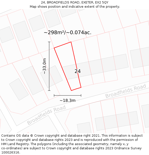 24, BROADFIELDS ROAD, EXETER, EX2 5QY: Plot and title map