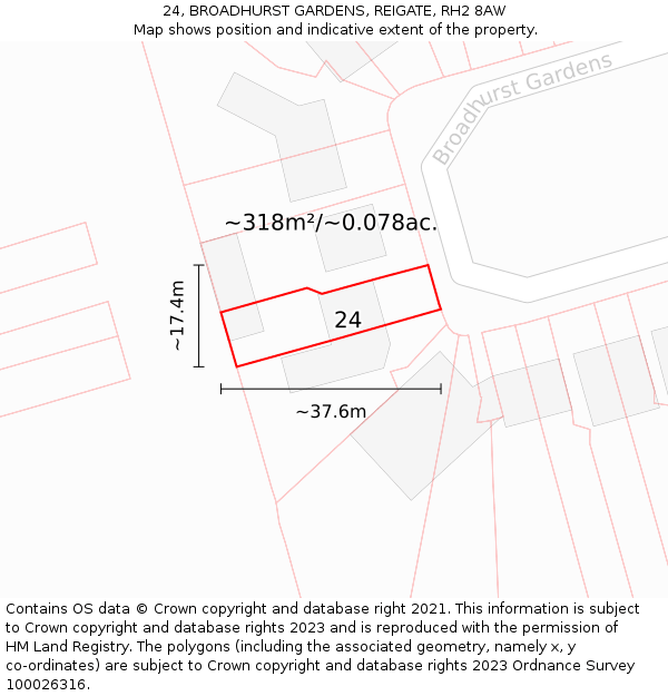 24, BROADHURST GARDENS, REIGATE, RH2 8AW: Plot and title map