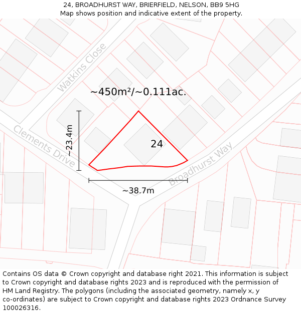 24, BROADHURST WAY, BRIERFIELD, NELSON, BB9 5HG: Plot and title map