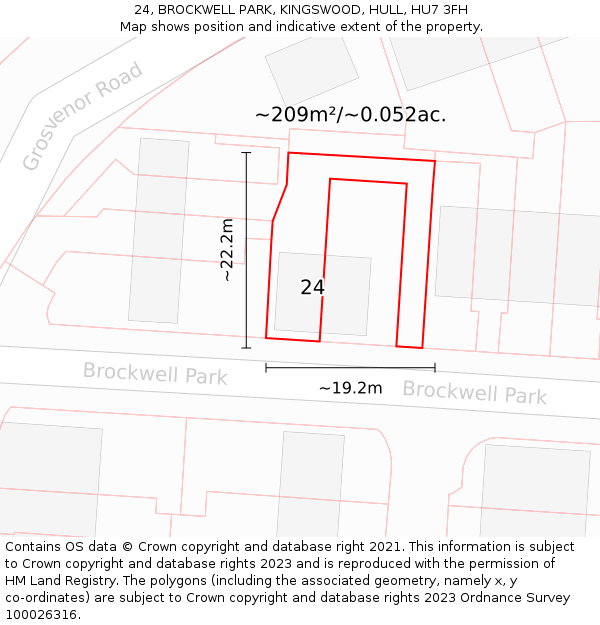 24, BROCKWELL PARK, KINGSWOOD, HULL, HU7 3FH: Plot and title map