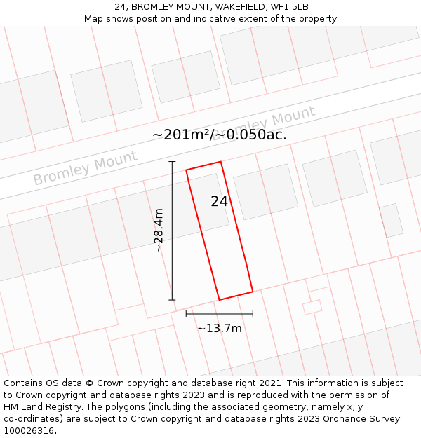 24, BROMLEY MOUNT, WAKEFIELD, WF1 5LB: Plot and title map
