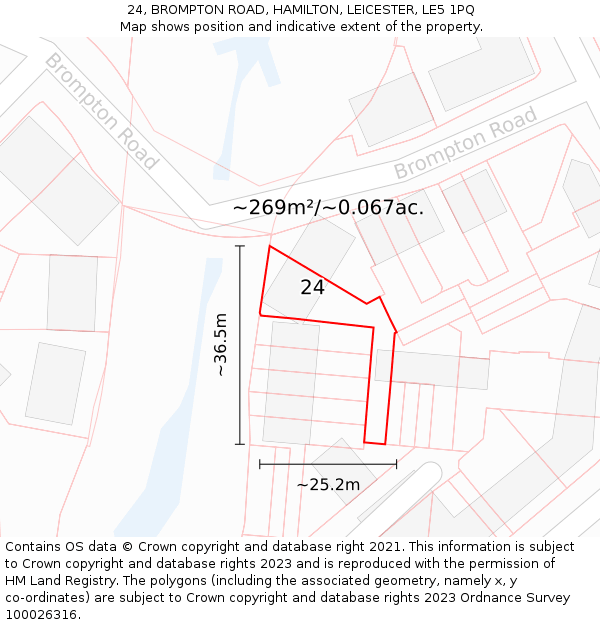 24, BROMPTON ROAD, HAMILTON, LEICESTER, LE5 1PQ: Plot and title map