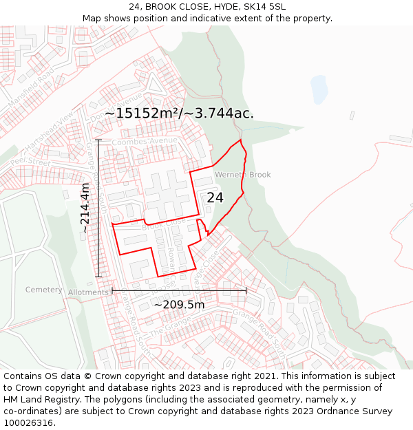 24, BROOK CLOSE, HYDE, SK14 5SL: Plot and title map