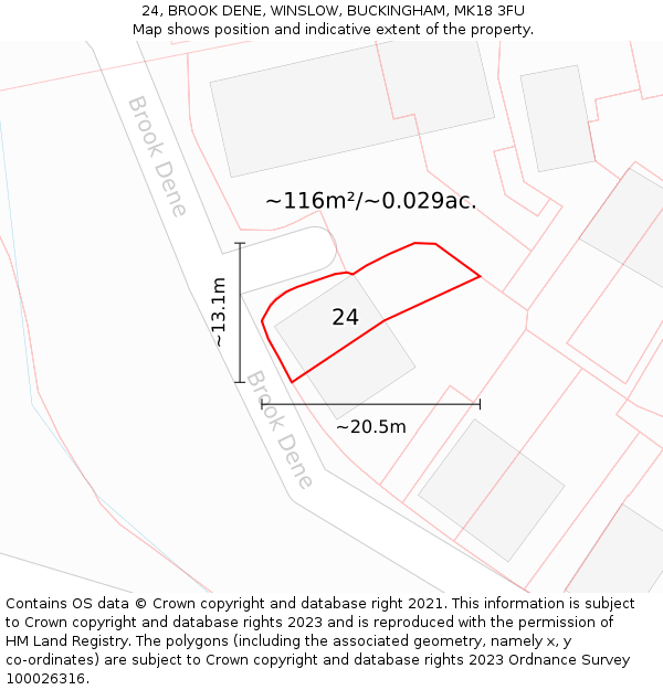 24, BROOK DENE, WINSLOW, BUCKINGHAM, MK18 3FU: Plot and title map