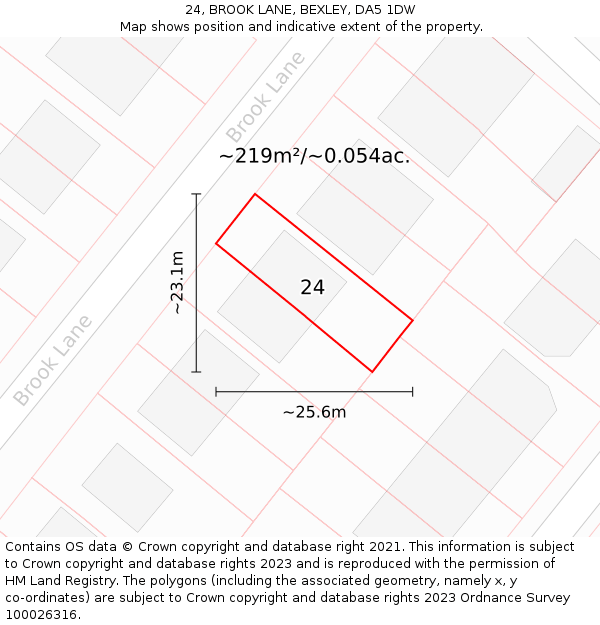 24, BROOK LANE, BEXLEY, DA5 1DW: Plot and title map