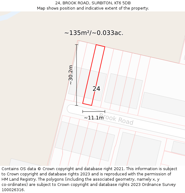 24, BROOK ROAD, SURBITON, KT6 5DB: Plot and title map