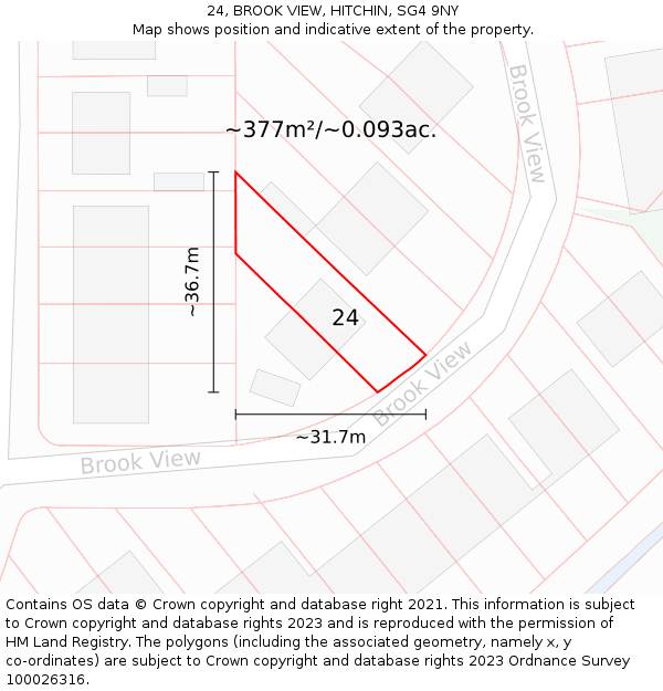 24, BROOK VIEW, HITCHIN, SG4 9NY: Plot and title map