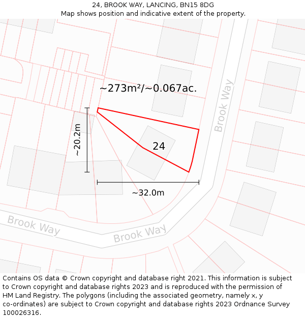 24, BROOK WAY, LANCING, BN15 8DG: Plot and title map