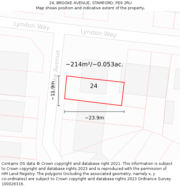 24, BROOKE AVENUE, STAMFORD, PE9 2RU: Plot and title map