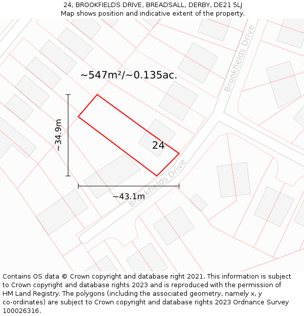 24, BROOKFIELDS DRIVE, BREADSALL, DERBY, DE21 5LJ: Plot and title map