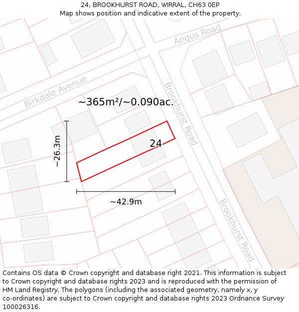 24, BROOKHURST ROAD, WIRRAL, CH63 0EP: Plot and title map