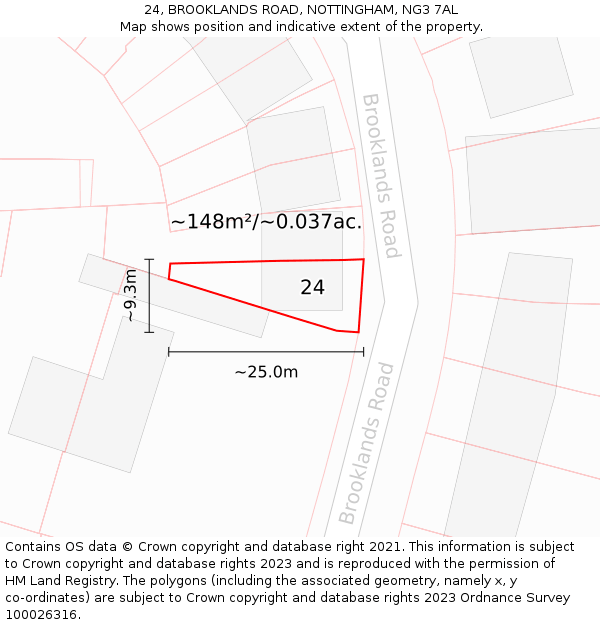 24, BROOKLANDS ROAD, NOTTINGHAM, NG3 7AL: Plot and title map