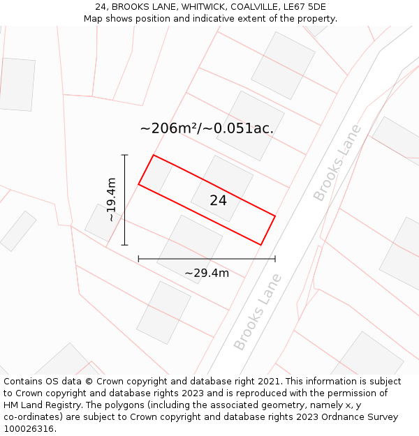 24, BROOKS LANE, WHITWICK, COALVILLE, LE67 5DE: Plot and title map