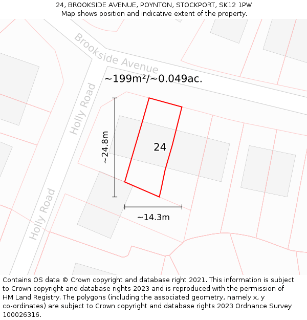 24, BROOKSIDE AVENUE, POYNTON, STOCKPORT, SK12 1PW: Plot and title map
