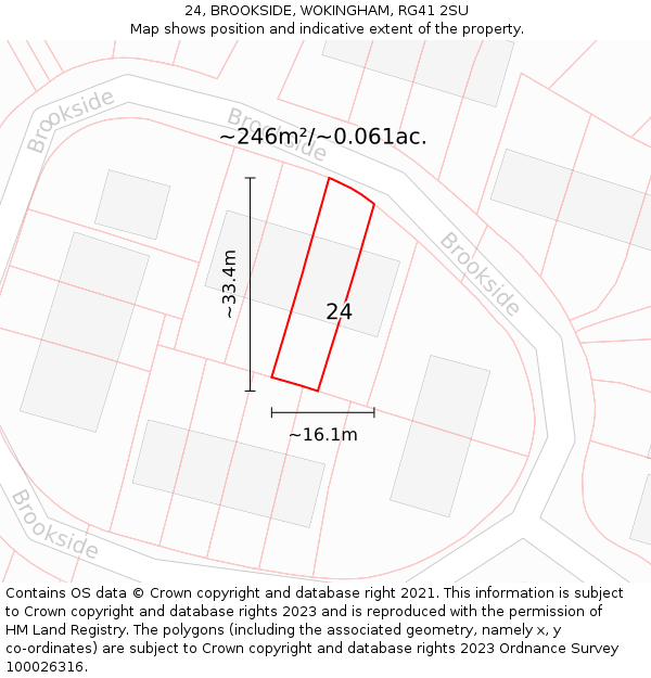 24, BROOKSIDE, WOKINGHAM, RG41 2SU: Plot and title map
