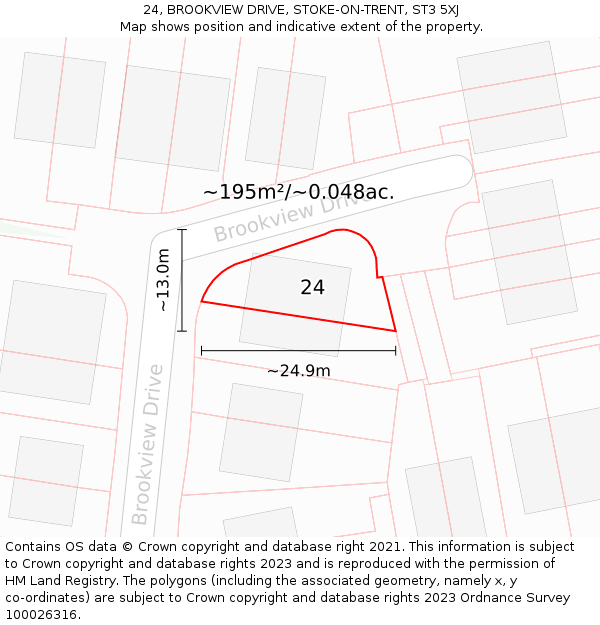 24, BROOKVIEW DRIVE, STOKE-ON-TRENT, ST3 5XJ: Plot and title map