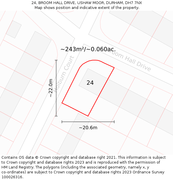 24, BROOM HALL DRIVE, USHAW MOOR, DURHAM, DH7 7NX: Plot and title map
