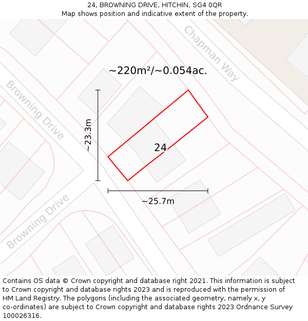 24, BROWNING DRIVE, HITCHIN, SG4 0QR: Plot and title map