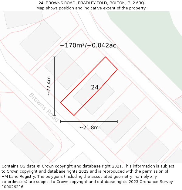 24, BROWNS ROAD, BRADLEY FOLD, BOLTON, BL2 6RQ: Plot and title map