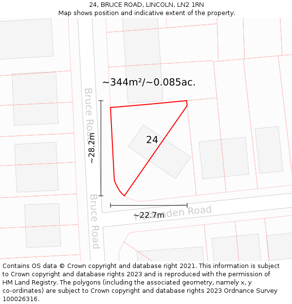 24, BRUCE ROAD, LINCOLN, LN2 1RN: Plot and title map
