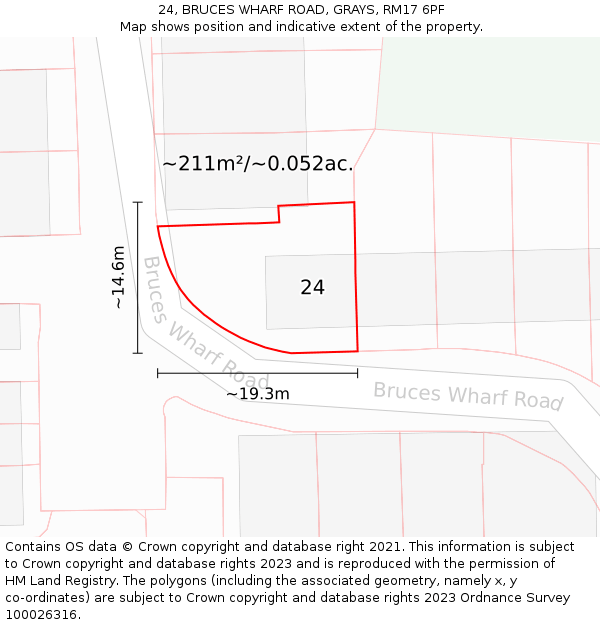 24, BRUCES WHARF ROAD, GRAYS, RM17 6PF: Plot and title map