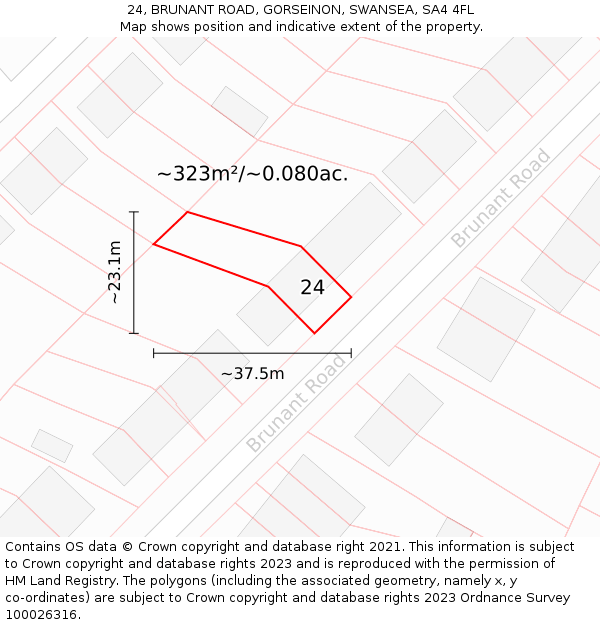 24, BRUNANT ROAD, GORSEINON, SWANSEA, SA4 4FL: Plot and title map