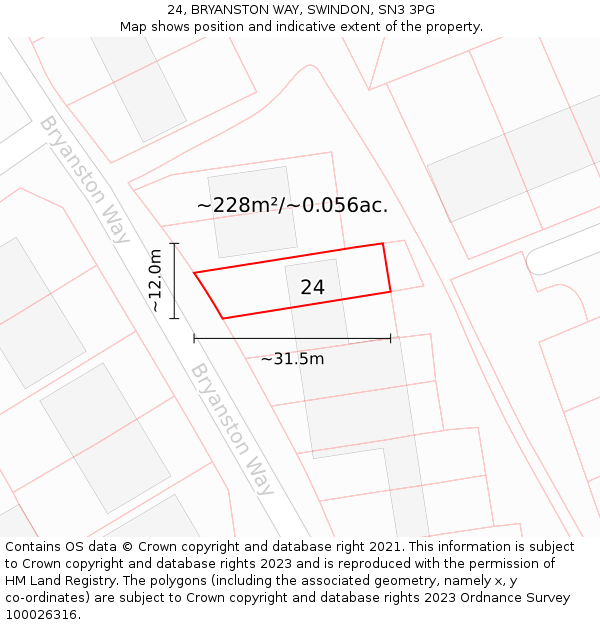 24, BRYANSTON WAY, SWINDON, SN3 3PG: Plot and title map