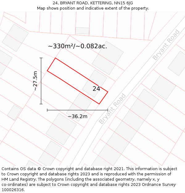 24, BRYANT ROAD, KETTERING, NN15 6JG: Plot and title map