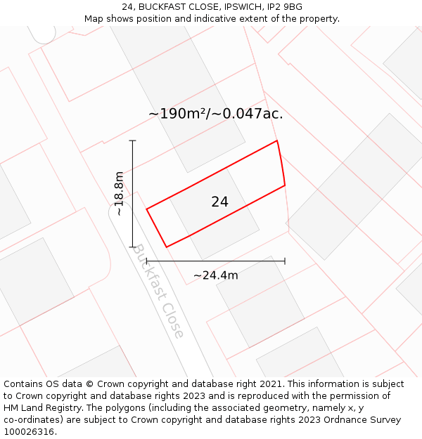 24, BUCKFAST CLOSE, IPSWICH, IP2 9BG: Plot and title map