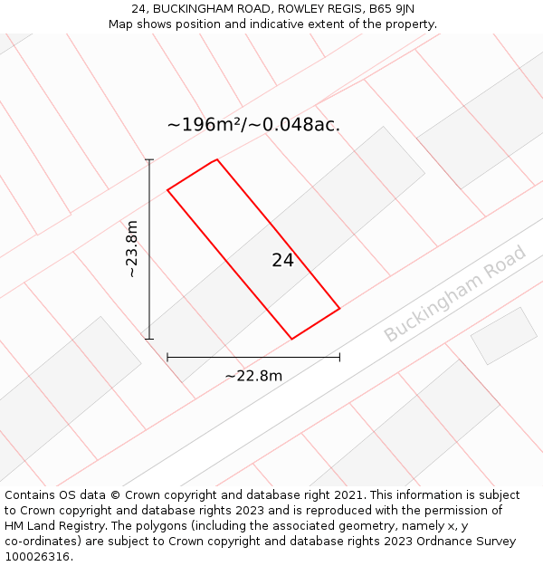 24, BUCKINGHAM ROAD, ROWLEY REGIS, B65 9JN: Plot and title map