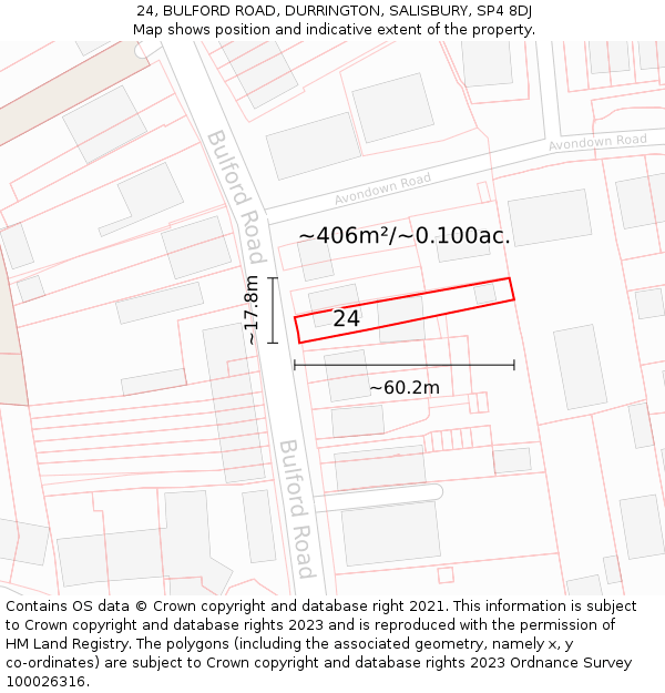 24, BULFORD ROAD, DURRINGTON, SALISBURY, SP4 8DJ: Plot and title map