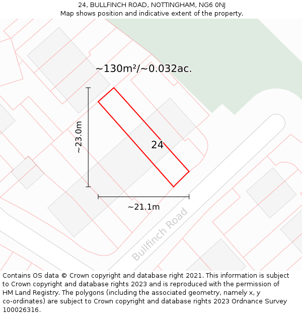 24, BULLFINCH ROAD, NOTTINGHAM, NG6 0NJ: Plot and title map