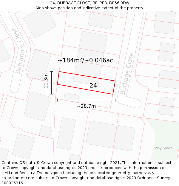 24, BURBAGE CLOSE, BELPER, DE56 0DW: Plot and title map