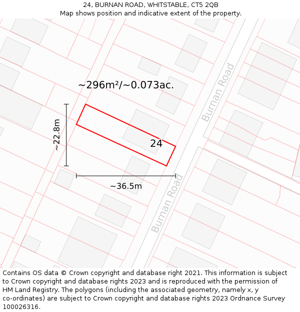 24, BURNAN ROAD, WHITSTABLE, CT5 2QB: Plot and title map