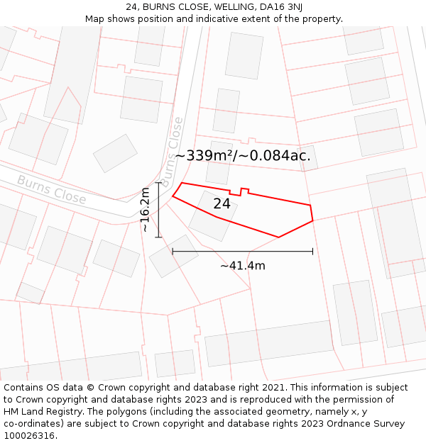 24, BURNS CLOSE, WELLING, DA16 3NJ: Plot and title map