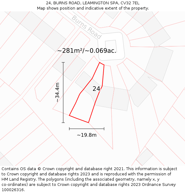 24, BURNS ROAD, LEAMINGTON SPA, CV32 7EL: Plot and title map