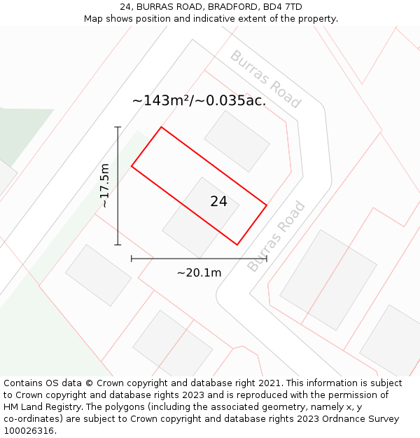 24, BURRAS ROAD, BRADFORD, BD4 7TD: Plot and title map
