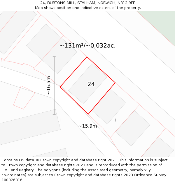 24, BURTONS MILL, STALHAM, NORWICH, NR12 9FE: Plot and title map