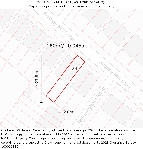 24, BUSHEY MILL LANE, WATFORD, WD24 7QS: Plot and title map