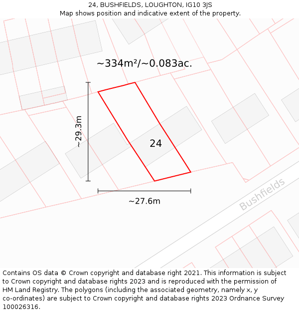 24, BUSHFIELDS, LOUGHTON, IG10 3JS: Plot and title map