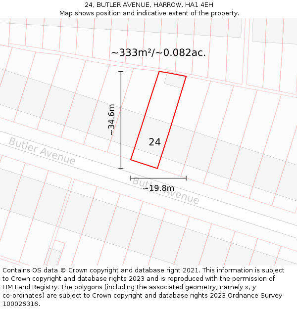24, BUTLER AVENUE, HARROW, HA1 4EH: Plot and title map